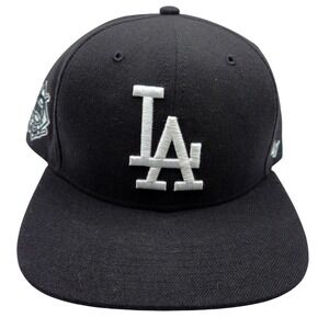 47 Brand Los Angeles Dodgers Snapback Hat Black White LA Logo MLB Cap Side Patch